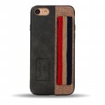 Wholesale iPhone 8 / 7 Striped Hand Strap Grip Holder PU Leather Case (Gray)